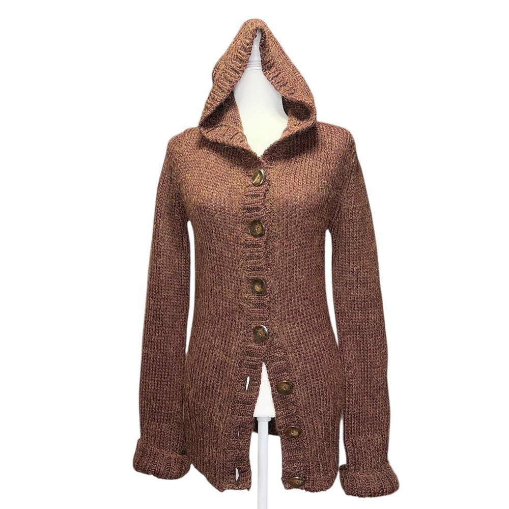 MAX&Co Tricot Knit Hooded Cardigan‎ Sweater Brown Size S